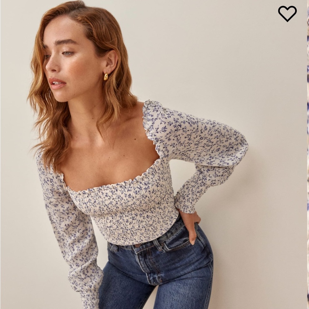 Reformation pinto top white and blue size small